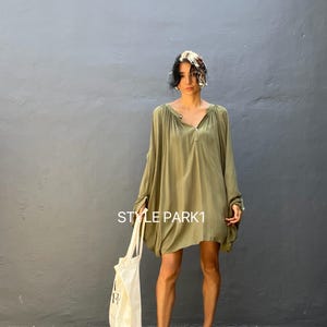 Bd84/Very Oversized,Loose fitting ,tunic dress, shirring,resort wear,Boho Short dress/Beach cover up/Summer ,Holiday,vacation