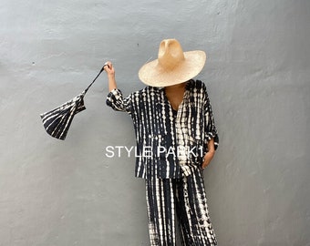 BS01/Two piece pajama set,Resort wear,Loose Fitting,Summer Outfits ,Unisex,Loungewear sets