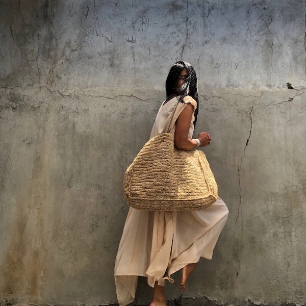 BA02/Geweven tas, Strandtas, Extra grote tas, Strozak, Natuurlijke tas, Bali tas, raffia