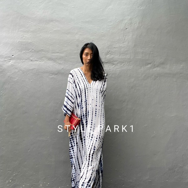 KT45/Indigo blue ,Long Kaftan simple Dress, stylish, Elegant, Miami,lbiza,Holiday Dress,Evening dress,loose fit