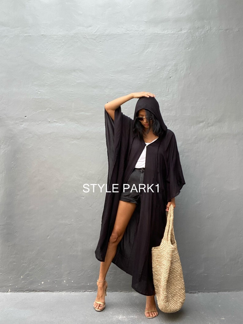 HD09/Swim cover up Black Stylish Hooded poncho, poncho,beach cover up, for Arab womens ,Resort wear image 2