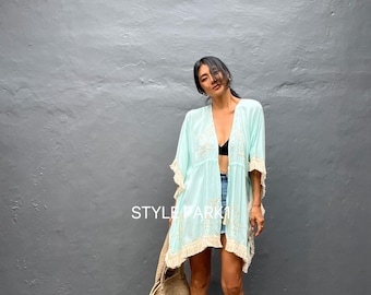 TTSE18/Embroidery Tassel  kimono,Robe,Beach ,Bikini Cover Up,Bohemian Kimono