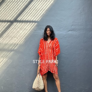 european linen kaftan mini dress Striped Kaftan Mini Dress