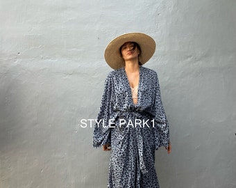 LK108/kimono léopard, peignoir, été, kimono unisexe, femmes de grande taille, vêtements de détente, vacances tropicales