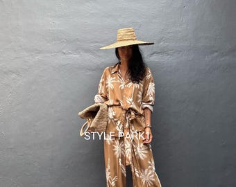 BSK40/Aladdin-Pyjama-Set, zweiteilig, Resortmode, lockere Passform, Sommeroutfit, Unisex, Loungewear-Sets