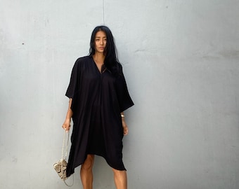 KTS13/Black  dyed ,Kaftan simple Dress, stylish, Elegant, Miami,lbiza,Holiday Dress,Evening dress,loose fit
