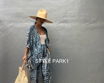 UM12/Two piece kimono set,Resort wear,Loose Fitting,Summer Outfits ,Unisex,Loungewear sets