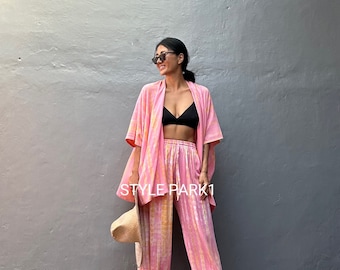 UMK148/Aladdin pants  Two piece kimono set,Resort wear,Loose Fitting,Summer Outfits ,Unisex,Loungewear sets