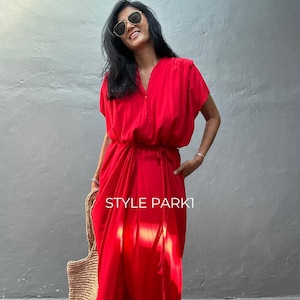 SMP02/Red Jumpsuit, Stylish dress, Summer jumpsuit, Luxury style , Boutique, Elegant, Bali vacation, Summer night dress image 8