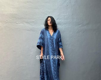 KTM118/Vestido maxi caftán teñido a mano, ropa fluida de resort balinés, vestido extragrande para vacaciones en la playa