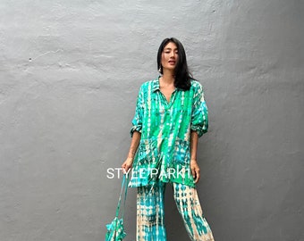 BS30/Two piece pajama set,Resort wear,Loose Fitting,Summer Outfits ,Unisex,Loungewear sets