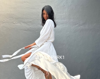 Wp41/off White Wrap Long Summer Dress, Beach Kimono ,sexy