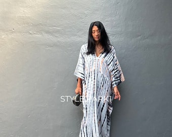 KTM137/Midi Hand tie dyed ,Kaftan simple Dress, stylish, Elegant, Miami,lbiza,Holiday Dress,Evening dress,loose fit