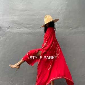 QKS02/Sliver sequin ,Red Summer Kimono,Vacation Look, Loose fit Robe,Beach Cover up,Swim Cover up,Beach party