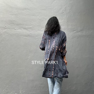 KU07/Tie Dyed Oversized shirts ,boho chic, Shirt Dress,Casual Shirt Dress,Mini shirt Dress,Loose Fit image 10