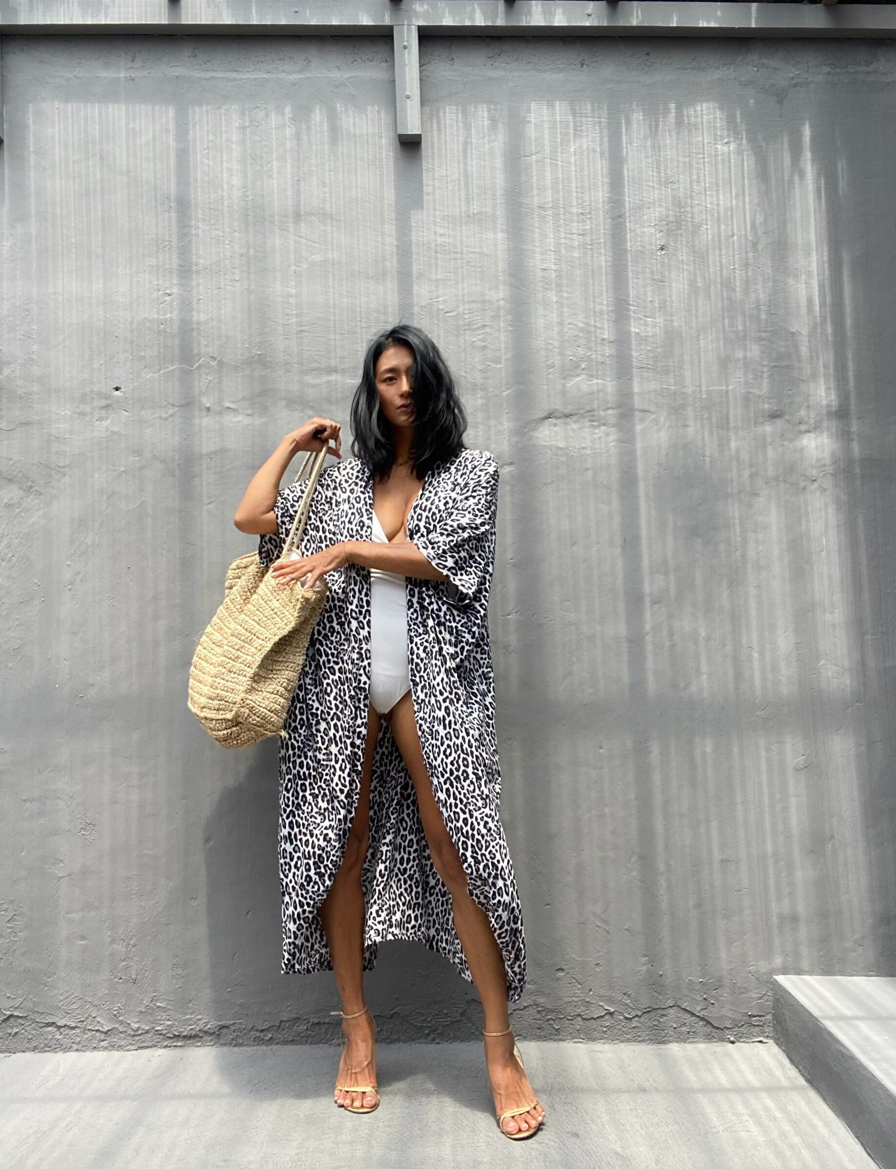 Okn59 sexy Leopard Print Kimono Jacket holiday boho loose Fit jacket Beach Cover Up Summer Cardigan Etsy Canada