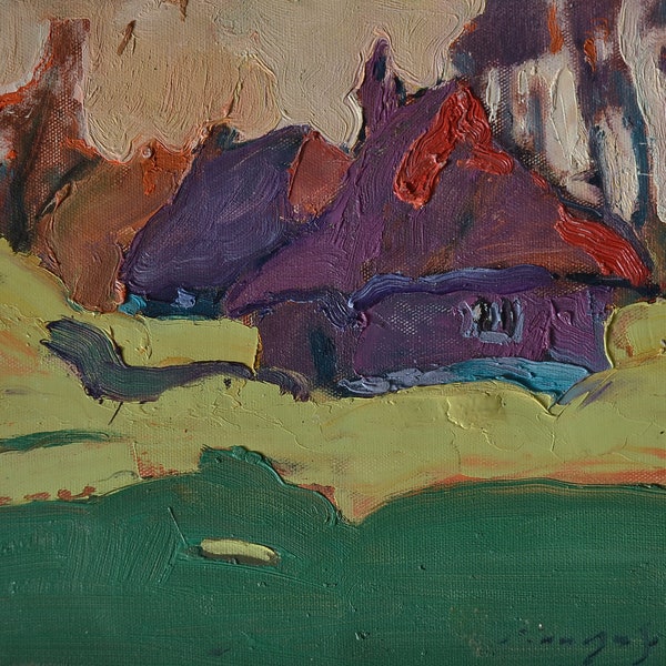 Study with a house, 22x26 cm, Canvas on Cardboard, Painting by Shandor Alexander