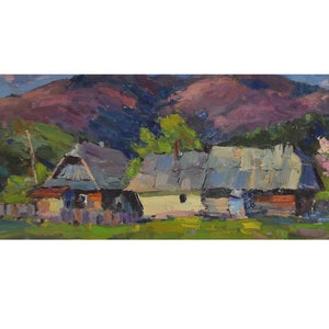 Casas antigas, 28x68 cm, papelão, pintura de Shandor Alexander