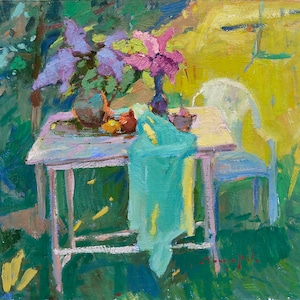 A la sombra, 55x60 cm, cartón, pintura de Shandor Alexander
