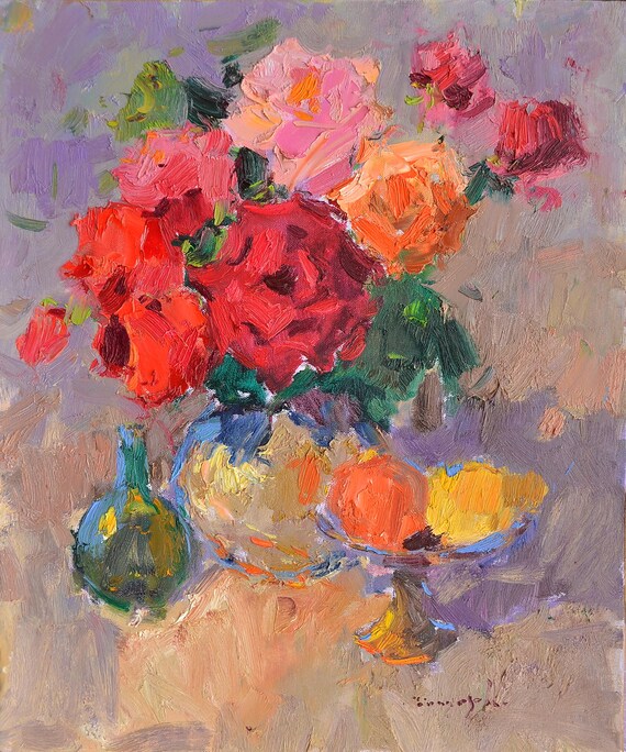 豊かなバラの花束、60x50 cm、キャンバス、シャンドール 