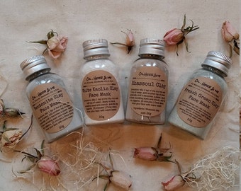 Mini Clay Mask Sample Set of 4, French, White Kaolin, Bentonite and Rhyssoul Clay, mask for Sensitive/Oily/dry skin ,4oz