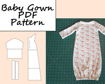 Baby Gown PDF Sewing Pattern, Digital Download, Infant Gown, Newborn Gift, Baby Shower Gift, Gender Neutral, Instant Download, up to 3m