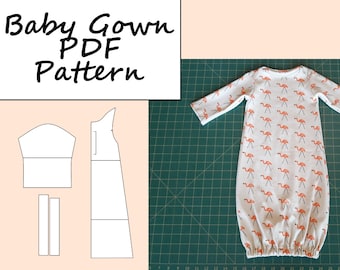 Baby Gown PDF Sewing Pattern, Digital Download, Infant Gown, Newborn Gift, Baby Shower Gift, Gender Neutral, Instant Download, up to 3m