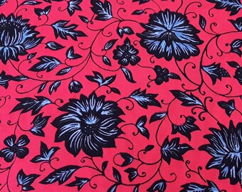 Floral Stripes Rayon Challis Fabric in Fuchsia, Hot Pink, Summer Dress Fabric, Lightweight, Flamenco, by the yard
