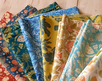 Bountiful Organic Cotton Quilting Fabric Collection, Bundle of 8 designs, Fruit and Flower, Birch Fabrics, Half yards or Fat Quarters