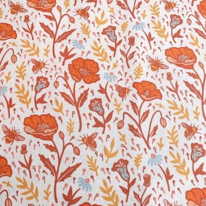 Poppies Cream Organic Cotton Poplin Fabric, The Wild Coast, Birch, California Poppy Flowers Nature Print, by the yard or half yard