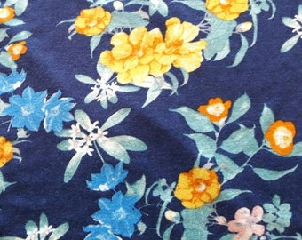 Blue and Orange Floral knit, lightweight Rubie Rayon Spandex, Flower Print Stretch Jersey Knit Fabric, 4 way stretch, fashion fabric
