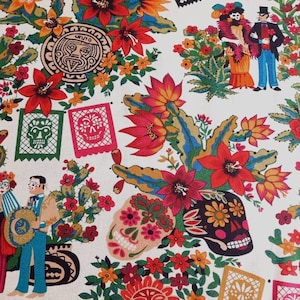 La Mascarada Natural, Masquerade fabric, Dia de los Muertos, Sugar skulls, Cacti, Folklorico, Alexander Henry, cotton, by the yard