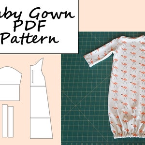 Baby Gown PDF Sewing Pattern, Digital Download, Infant Gown, Newborn Gift, Baby Shower Gift, Gender Neutral, Instant Download, up to 3m