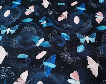 Silk Moth Galaxy Quilting Cotton Fabric, digitally printed, Celestial, Nighttime, by the yard