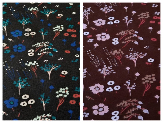 Farrah Floral in Black or Bison, Organic Jersey Knit by Birch Fabrics, 95% Organic Cotton & Elastane, by the yard or half yard