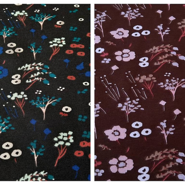 Farrah Floral in Black or Bison, Organic Jersey Knit by Birch Fabrics, 95% Organic Cotton & Elastane, by the yard or half yard