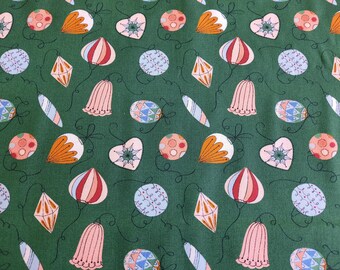 Ornaments Organic Cotton Quilting Fabric, Green Ornament Fabric, Holiday, Warm and Cozy, Modern Christmas Fabric, cloud9