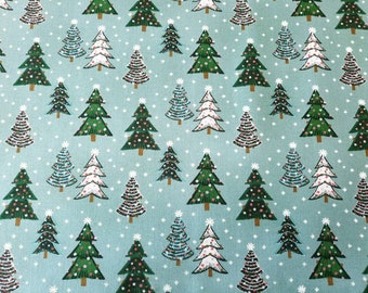 Festive Forest Organic Cotton Quilting Fabric, Christmas Trees on soft Green, Holiday, Evergreen Trees, Winter Wonderland, cloud9