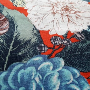 Red Floral Cotton Linen Blend, Linen Blouse or Dress Fabric, Lightweight, 54 inches wide, by the yard