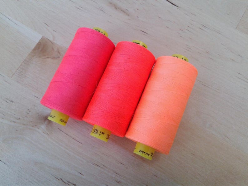 Neon Thread Gutermann Brand choose one in pink, coral, orange, yellow, green, or blue all purpose sewing thread, mara 100, 1000 meter spool image 3