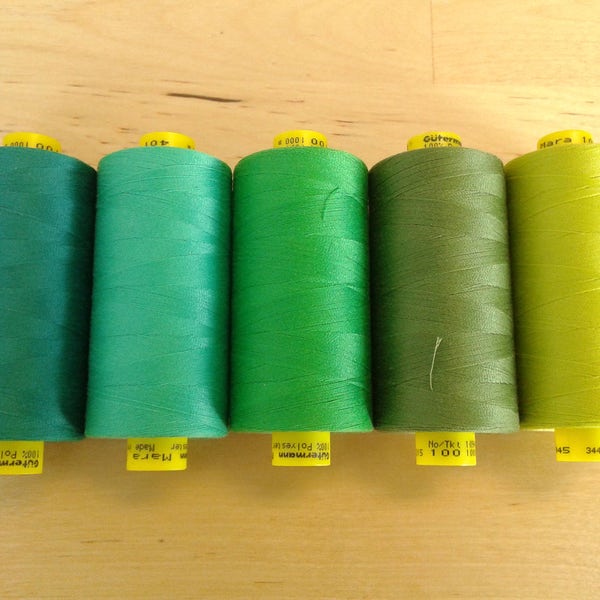 Green Gutermann Thread choose one in dark, emerald, spring, kelly, olive, lime, all purpose sewing thread, mara 100, 1000 meter spool