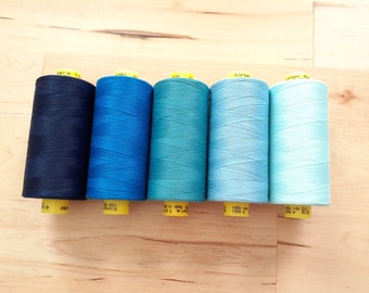 Blue Gutermann Thread choose one in navy, royal blue, dusty blue, mint, aqua, pale all purpose sewing thread, mara 100, 1000 meter spool
