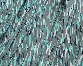 Mint and Olive Abstract Camo Rayon Challis Fabric, Aqua Camouflage, Splendid Fashion Fabric, Lightweight, by the yard