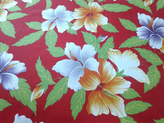 Red Floral Hawaiian Fabric Multi-color Floral Hawaiian Print | Etsy