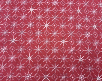 Snowflakes Red Organic Cotton Quilting Fabric, Red and white snowflake Fabric, Holiday, Warm and Cozy, Modern Christmas Fabric, cloud9