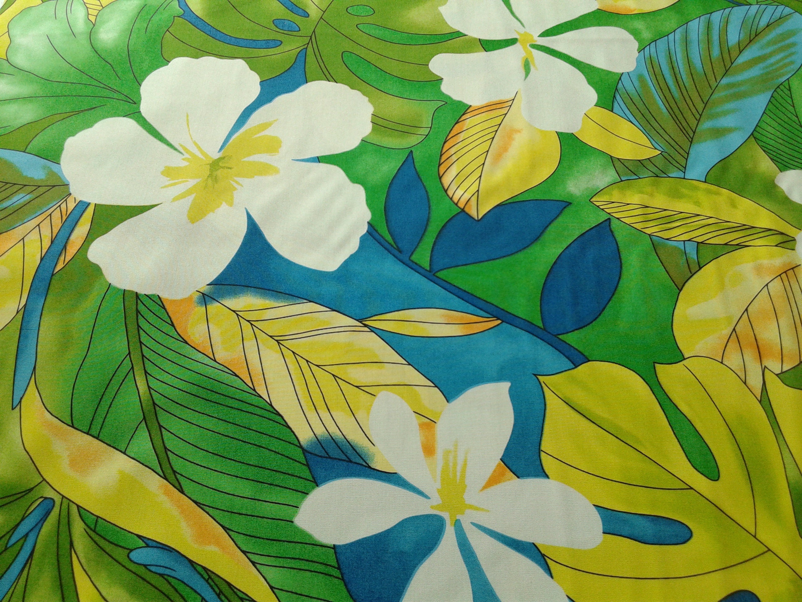 Large Hawaiian Print Floral Fabric Multicolor Green Teal Etsy