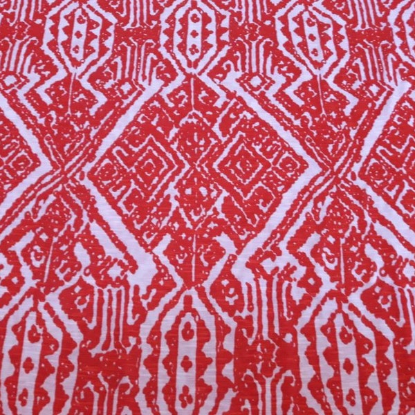 Jersey Slub Knit Coral and Ivory Diamond Batik Slubbed, Heathered, Red and White, Stretch Knit Fabric, Splendid Fashion Fabric, by the yard