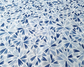Blue Geometric Organic Cotton Batiste, Lightweight Fabric in blue and white, HELLY, semi sheer, summer fabric, blouse material, by the yard