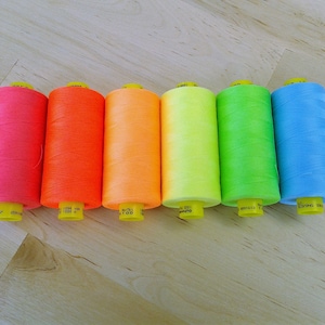 Neon Thread Gutermann Brand choose one in pink, coral, orange, yellow, green, or blue all purpose sewing thread, mara 100, 1000 meter spool