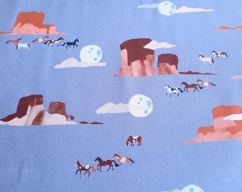 Moonlit Mustangs Organic Cotton Quilting, Bluish Purple Horse Fabric, Arid Wilderness, Desert, cloud9, by the yard or half yard